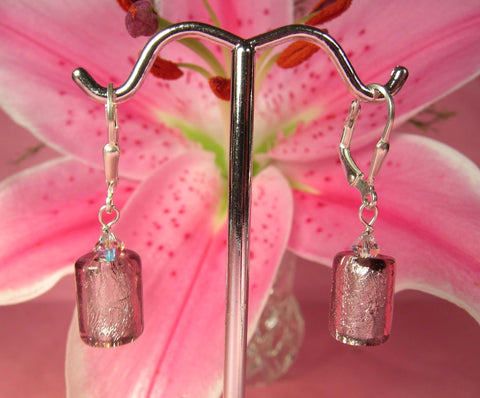 Pink Lily ~ Murano Glass Drop Earrings 2-7-3 Lilac