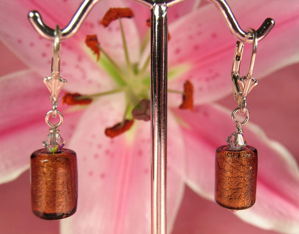Pink Lily ~ Murano Glass Drop Earrings 2-7-3 Gold
