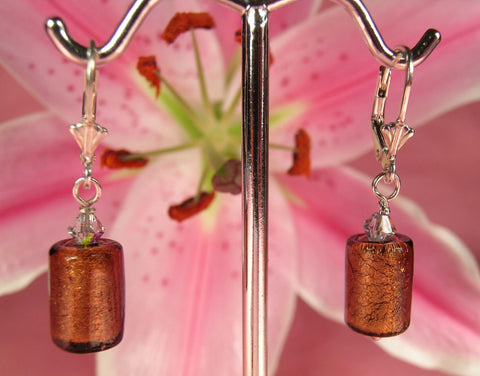 Pink Lily ~ Murano Glass Drop Earrings 2-7-3 Gold