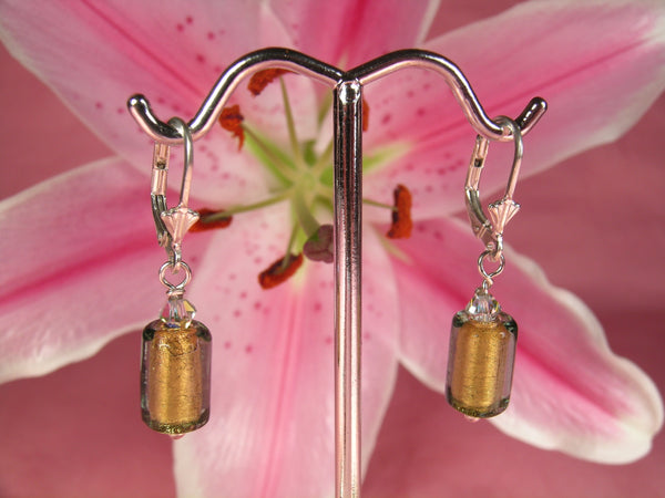 Pink Lily ~ Murano Glass Drop Earrings 2-7-3 Olive