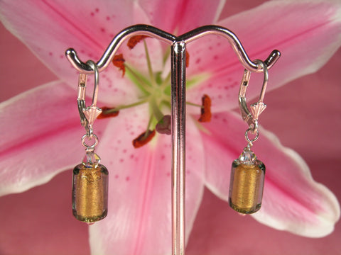 Pink Lily ~ Murano Glass Drop Earrings 2-7-3 Olive