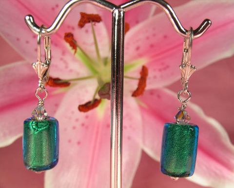 Pink Lily ~ Murano Glass Drop Earrings 2-7-3 Turquoise