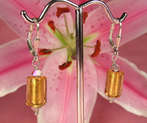 Pink Lily ~ Murano Glass Drop Earrings 2-7-3 Yellow