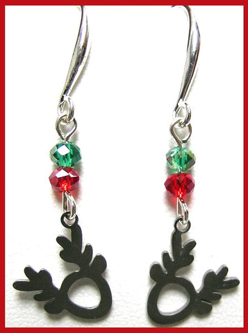 Pink Lily ~ Red & Green Crystal Reindeer Drop Earrings #CHR6