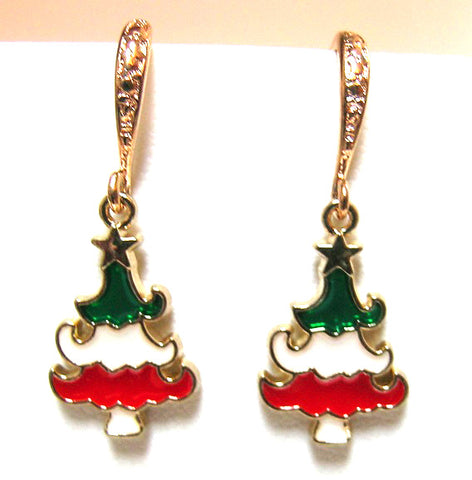 Pink Lily ~ Red & Green Christmas Tree Drop Earrings #CHR9