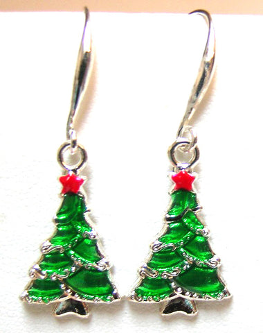 Pink Lily ~ Red & Green Christmas Tree Drop Earrings #CHR8