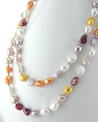 Sterling Silver White/Gold/Brown Pearl Necklace 5-1-140