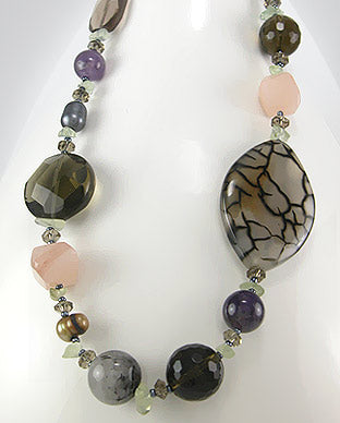 Sterling Silver Gray Pink Stone Choker 5-1-296
