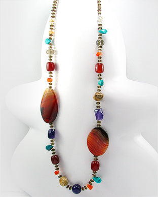 Sterling Silver Brown & Orange Stone Choker 5-1-307