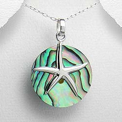Sterling Silver Abalone Starfish Pendant on 18 inch chain 5-1-409