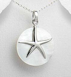Sterling Silver White Mother of Pearl Shell Starfish Pendant on 18 inch chain 5-1-409