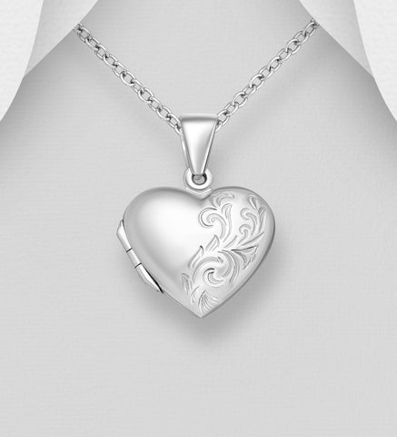 Sterling Silver Heart Locket Pendant on 18 inch chain 5-1-450