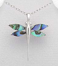 Sterling Silver Abalone Dragonfly Pendant on 18 inch Chain ~ 5-1-460