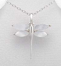 Sterling Silver White Mother of Pearl  Dragonfly Pendant on 18 inch Chain ~ 5-1-460