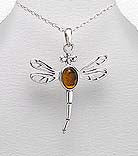 Sterling Silver  Amber Dragonfly Pendant on 18 inch chain 5-1-484