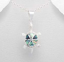 Sterling Silver Large Abalone Turtle Pendant on 18 inch Chain ~ 5-1-540