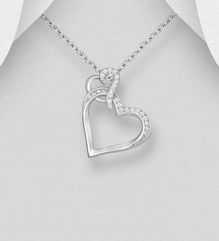 Sterling Silver CZ Heart Pendant on 18 inch chain 5-1-541 NEW