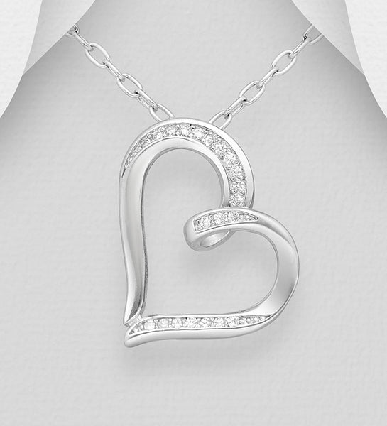 Sterling Silver CZ Heart Pendant on 18 inch chain 5-1-558  NEW