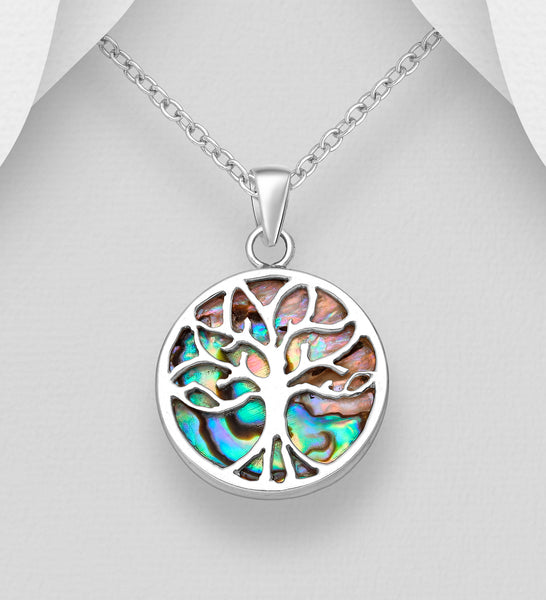Sterling Silver Abalone "Tree of Life" Pendant on 18 inch chain  5-1-579