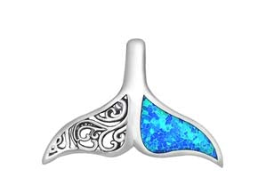 Sterling Silver Blue Whale Tail Pendant on 18 inch chain 5-1-593