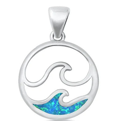 Sterling Silver Blue "Wave" Pendant on 18 inch chain 5-1-594