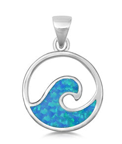 Sterling Silver Blue "Wave" Pendant on 18 inch chain 5-1-596