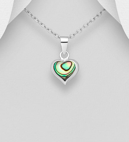 Sterling Silver Abalone Heart Pendant on 18 inch box chain ~ 5-1-608