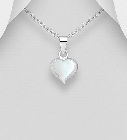 Sterling Silver Mother of Pearl Heart Pendant on 18 inch box chain ~ 5-1-609