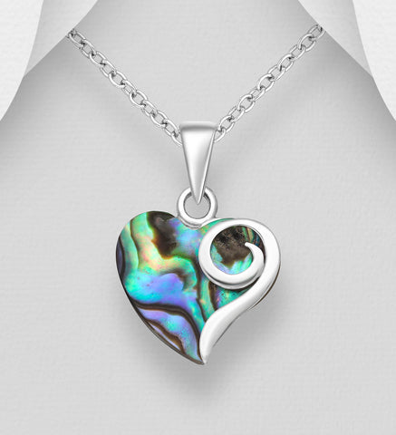 Sterling Silver Abalone Heart Pendant on 18 inch box chain ~ 5-1-610