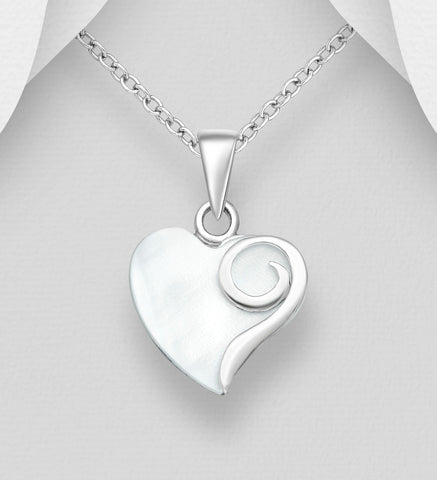 Sterling Silver Mother of Pearl Heart Pendant on 18 inch box chain ~ 5-1-611