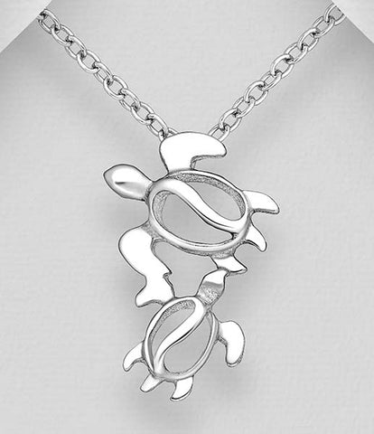 Sterling Silver Double Turtle Pendant on 18 inch box chain ~ 5-1-612