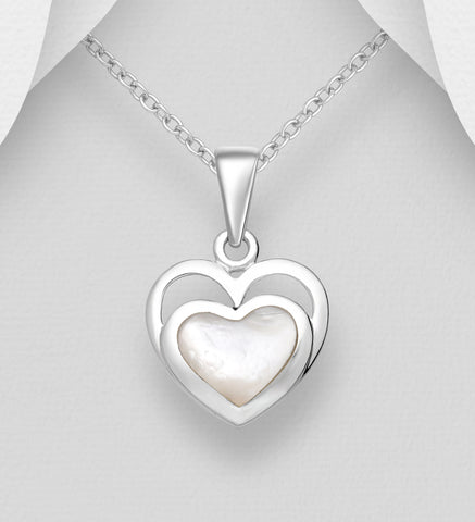 Sterling Silver Mother of Pearl Heart Pendant on 18 inch box chain ~ 5-1-614