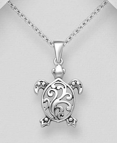Sterling Silver Turtle Pendant on 18 inch box chain ~ 5-1-619 NEW
