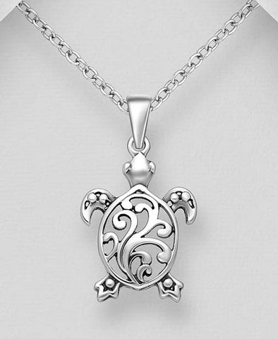 Sterling Silver Turtle Pendant on 18 inch box chain ~ 5-1-619 NEW