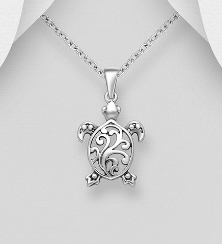 Sterling Silver Turtle Pendant on 18 inch box chain ~ 5-1-619 NEW