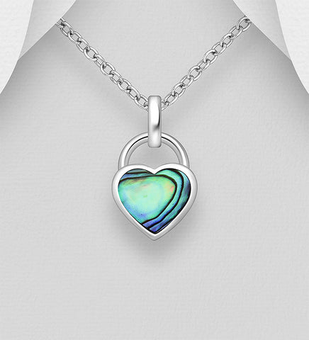Sterling Silver Abalone Heart Pendant on 18 inch box chain ~ 5-1-620