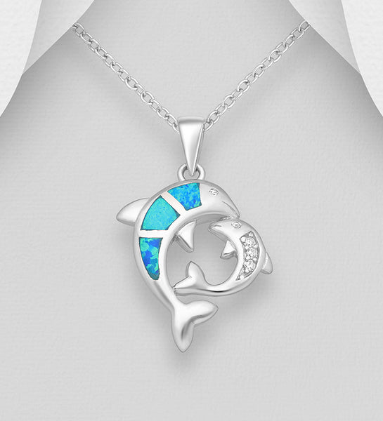 Sterling Silver Dolphin Pendant on 18 inch box chain ~ 5-1-621