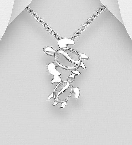 Sterling Silver Double Turtle Pendant on 18 inch box chain ~ 5-1-612