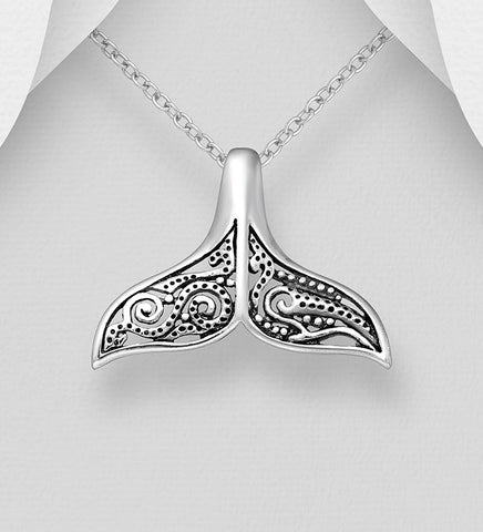 Sterling Silver Large Whale Tail Pendant on 18 inch chain 5-1-624