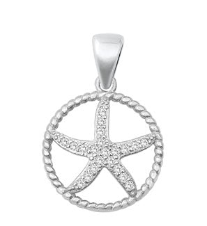 Sterling Silver CZ Large Starfish on 18 inch chain ~ 5-1-631 New