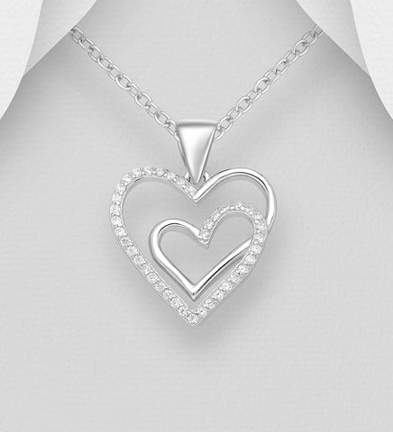 Sterling Silver CZ Heart Pendant on 18 inch chain 5-1-635 NEW