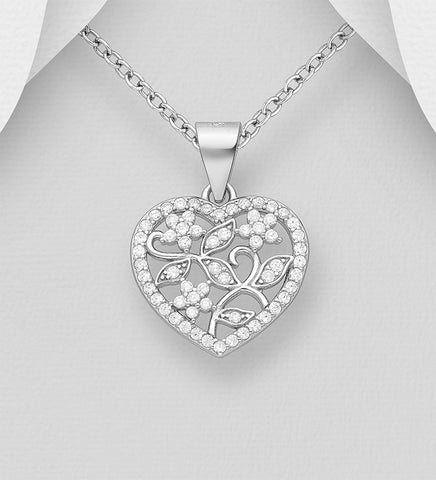 Sterling Silver CZ Heart Pendant on 18 inch chain 5-1-637  NEW