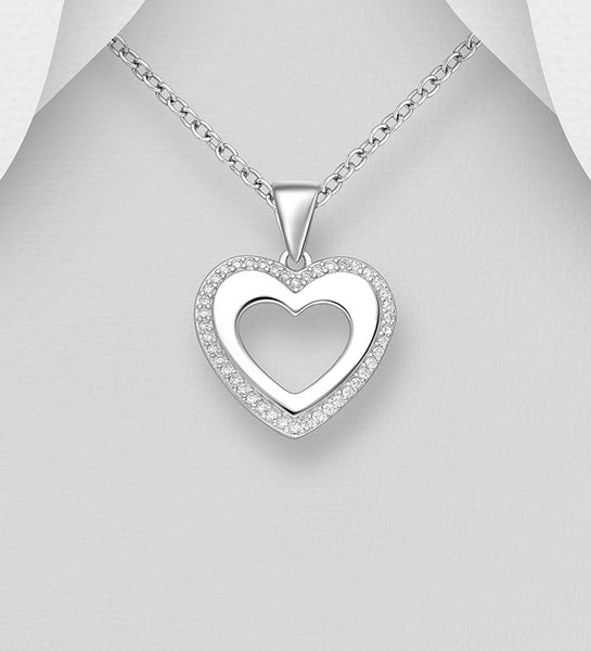 Sterling Silver CZ Heart Pendant on 18 inch chain 5-1-639 NEW