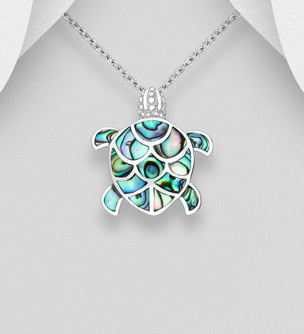 Sterling Silver Abalone Turtle Pendant on 18 inch chain 5-1-641 NEW