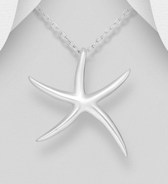 Sterling Silver Large Starfish Pendant on 18 inch box chain  ~ 2-1-642 NEW