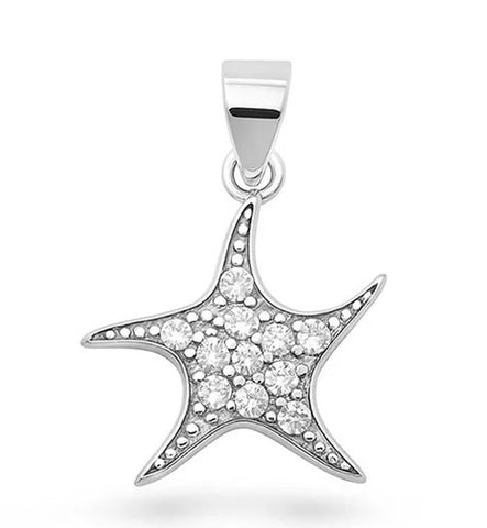Sterling Silver CZ Starfish Pendant on 18 inch chain 5-1-643 NEW