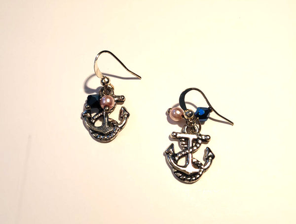 PINK LILY ~ Pink & Navy Anchor Earrings ~ #91-4