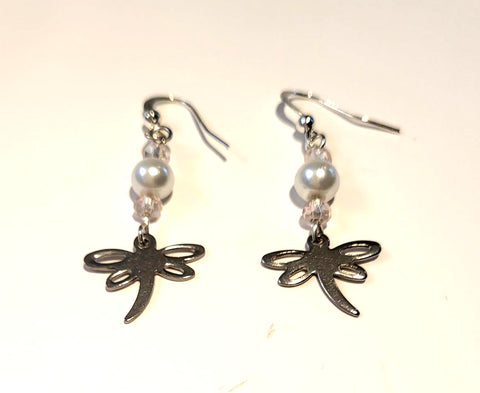 Pink Lily ~  Pink Dragonfly Drop Earrings #136-3
