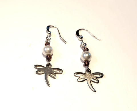 Pink Lily ~  Purple Dragonfly Drop Earrings #136-1