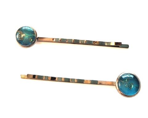 Pink Lily ~ Turquoise & Black Bobby Pin Set  ~ #86-2
